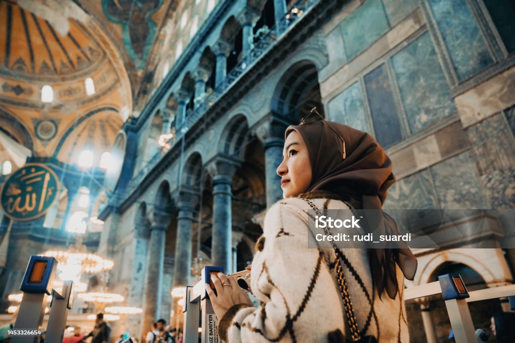 young muslim Woman in Hagia Sophia Women Stock Photo