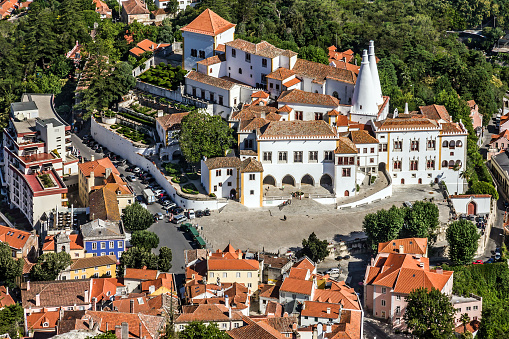 Sintra, Portugal - March 30, 2022: National palace architecture, Sintra old town