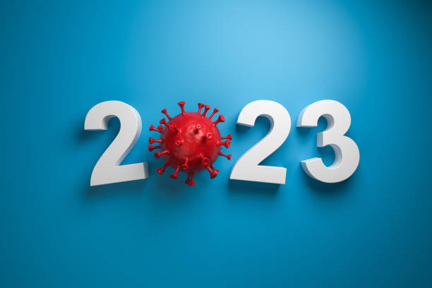 istock New year 2023 with coronavirus. 1453330913
