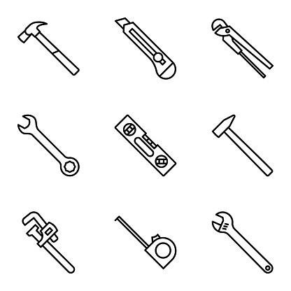 Repair and construction icons set. Equipment and tools isolated on a white background. Vector illustration.