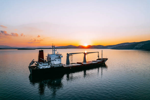 istock Aerial View Cargo Ship Waiting to Enter the Port 1453336229