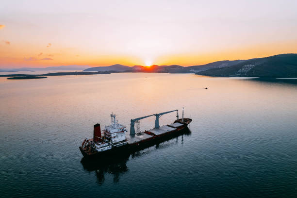 istock Aerial View Cargo Ship Waiting to Enter the Port 1453336270