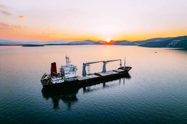 istock Aerial View Cargo Ship Waiting to Enter the Port 1453336284