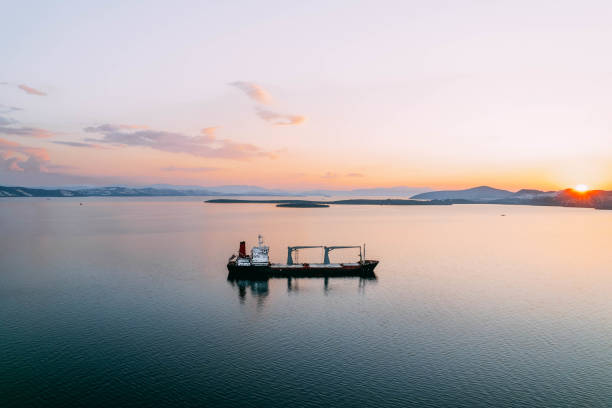 istock Aerial View Cargo Ship Waiting to Enter the Port 1453336304