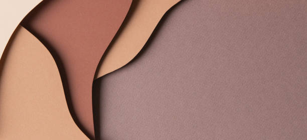 istock Abstract colored paper texture background. Minimal paper cut style composition with layers of geometric shapes and lines in shades of beige and brown colors. Top view 1453338176