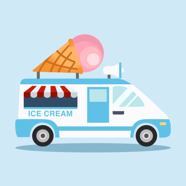 ilustrações de stock, clip art, desenhos animados e ícones de ice cream truck flat illustration - ice cream truck