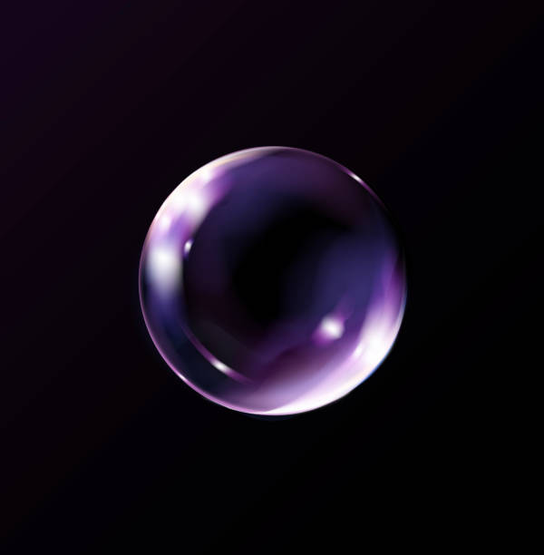 istock Magic fantasy colorful bubble isolated on black background. Realistic transparent soap bubble with glares. 1453338743