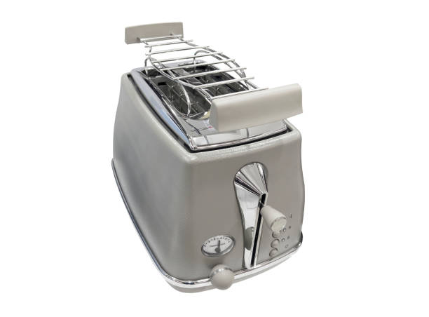 istock Modern toaster for bread isolated on white background. Brushed stainless steel toaster for bread toast. Electric toaster for toasting bread. 1453343106