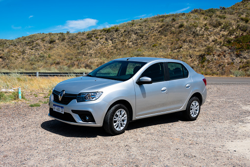 Puerto Piramides, Peninsula Valdes, Province of Chubut, Argentina. December 16, 2022. View of Renault Logan car