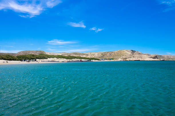 Puerto Piramides, Peninsula Valdes, Province of Chubut, Argentina. December 16, 2022. View of Puerto Piramides beach