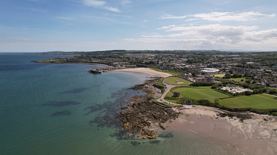 An aerial view of the Balbriggan beach, County Dublin, Ireland