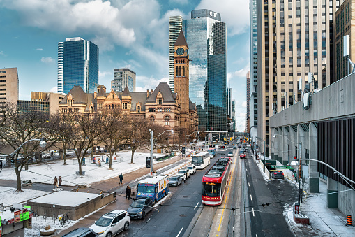Downtown Toronto Canada Queen Street Car Winter