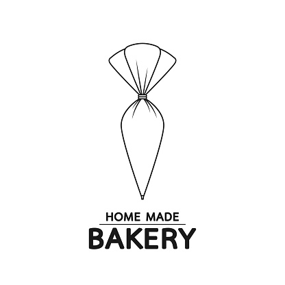 Bakery logo. Piping Cream Cake logo design. Silicone Piping Cream Cake doodle symbol.