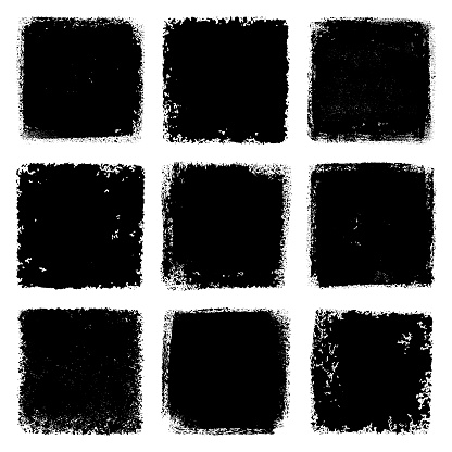 Set of grunge squares. Vector black texture backgrounds.