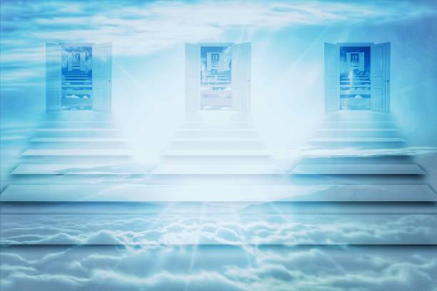 istock 3d illustration of abstract stairs and doors leading to the future 1453360285