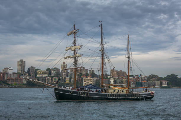Sydney harbour and old vintage retro style classic boat