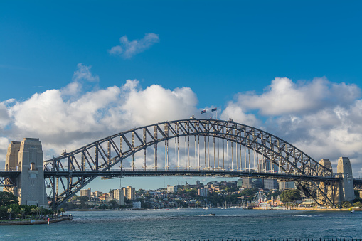 Sydney harbour bridge with clouds and blue sky