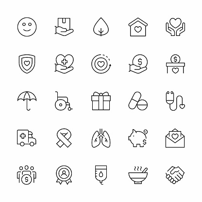 Charity Line Icon Set.