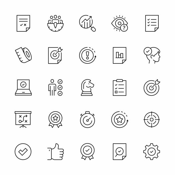 assessment line icon set. - vuruş noktası stock illustrations