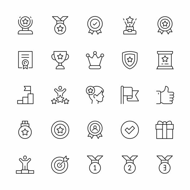 ilustrações de stock, clip art, desenhos animados e ícones de awards line icon set. - award