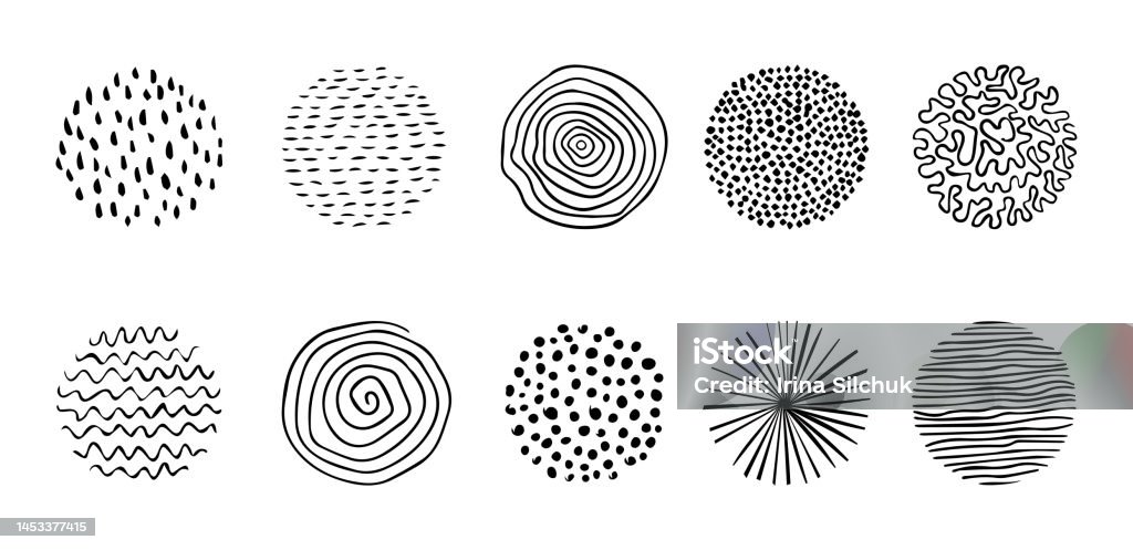 Set Of Doodle Round Patterns Abstract Shapes And Design Elements Trendy ...
