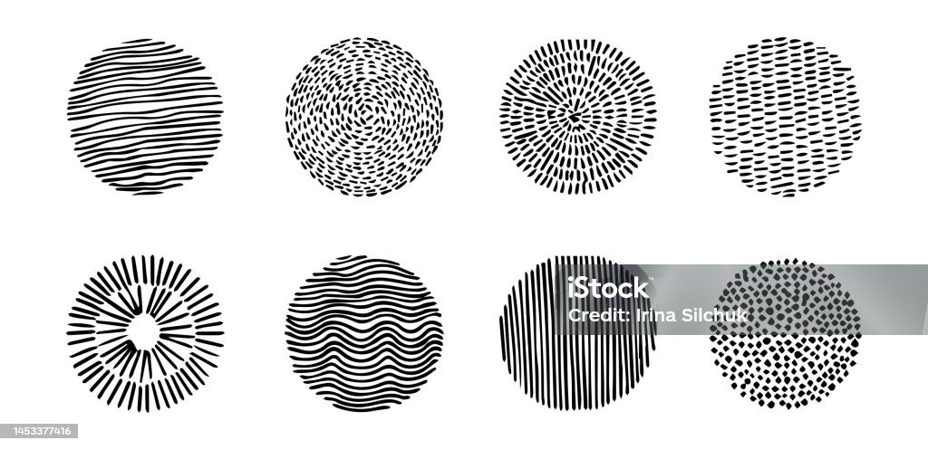 Set Of Doodle Round Patterns Abstract Shapes And Design Elements Trendy ...
