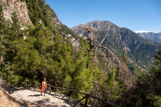 Hiker at the Samaria Gorge, Crete stock photo