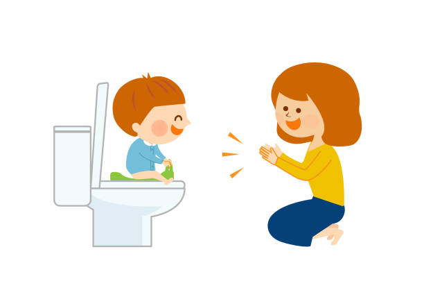 Illustration material of toilet training Toilet training successful mother and smiling child child potty stock illustrations
