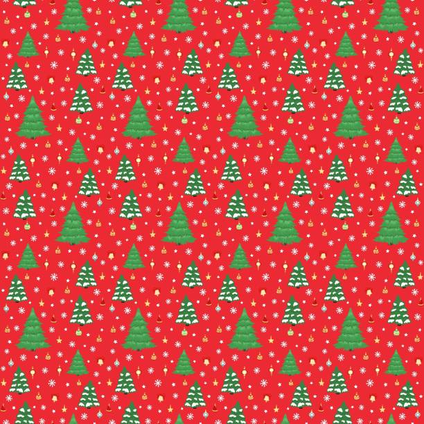 istock Hand drawn seamless pattern of Christmas tree, decorative colorful Christmas ball, star, snowflake. Happy New Year and Christmas illustration for greeting card, invitation, wallpaper, wrapping paper 1453386177