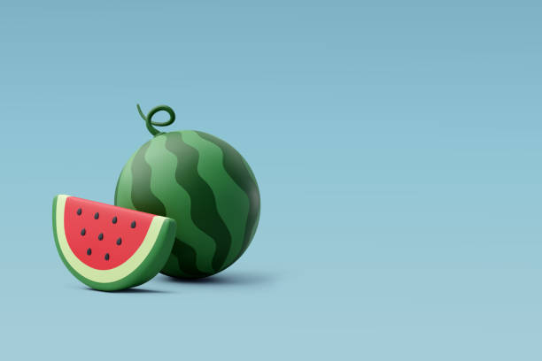 illustrazioni stock, clip art, cartoni animati e icone di tendenza di 3d vector watermelon, hello summer, summertime, back to travel concept. - watermelon melon fruit juice