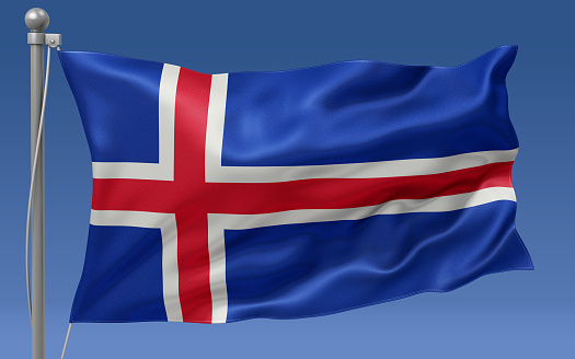 Iceland flag waving on the flagpole on a sky background