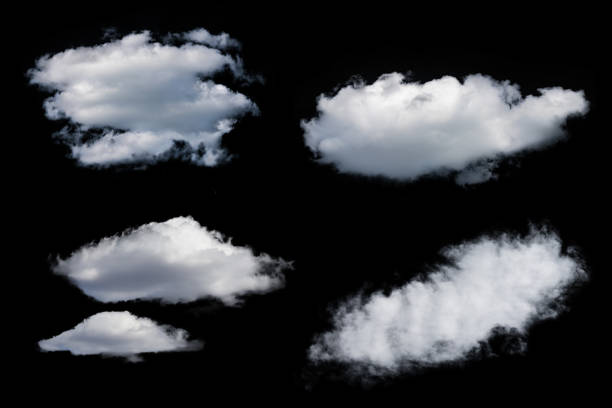 istock white fluffy clouds isolated on a black background, clipart 1453406606