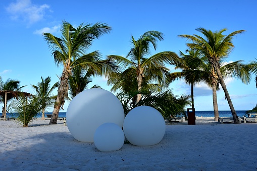 Chairs and umbrellas on Mullet Bay Beach, Sint Maarten