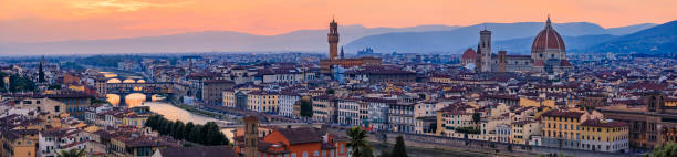 istock Sunset panorama with Duomo cathedral and Palazzo Vecchio Tower, Florence Italy 1453418218