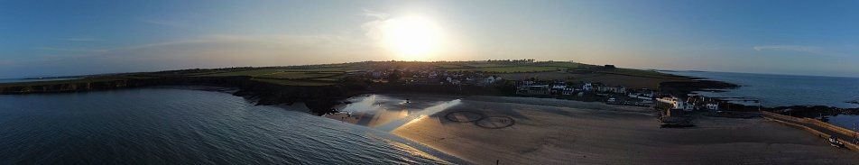A panoramic view of Loughshinny during sunset in County Dublin, Ireland
