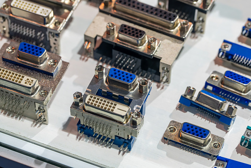 Macro Close up of printed wiring and components on PC circuit board