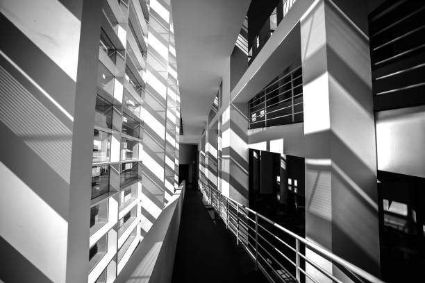 istock Beautiful grayscale modern architectural interior shot 1453422519