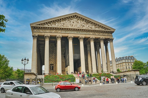 Church of Madeleine in the area between Champs Elysee and Boulevard Haussman in Paris, France, Europe.