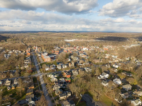 November 20, 2022 Afternoon fall, autumn aerial drone photo of the Village of Palmyra New York, USA.