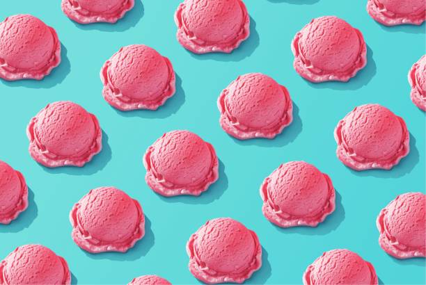 istock 3D pink strawberry ice cream pattern on pastel blue background - summer concept 1453424179