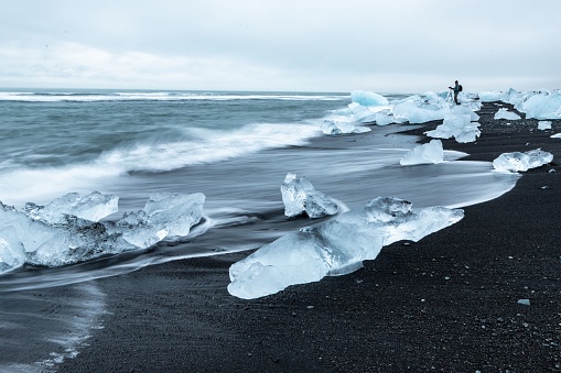 The Ice Blocks on Black Beach. Diamond Beach. Jokulsarlon Glacier Lagoon Iceland