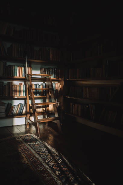 istock Beautiful view of a library in a dark room 1453426674
