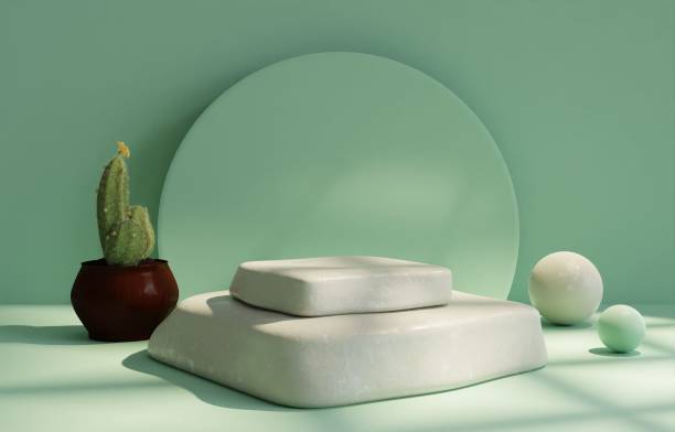 istock 3D rendering of a minimalistic marble pedestal and a small cactus next to it 1453427112