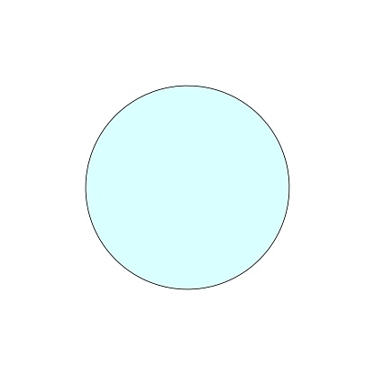 An outline of a geometric circle shape with blue infill