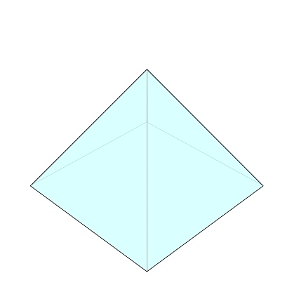 An outline of a geometric pyramid shape with blue infill