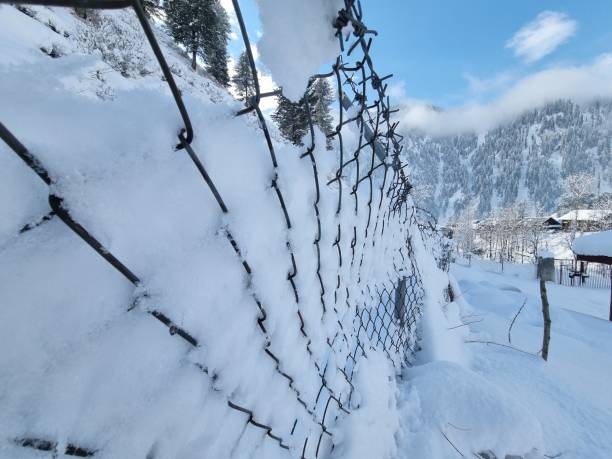 istock a fence view in winter during snowfall 1453431471