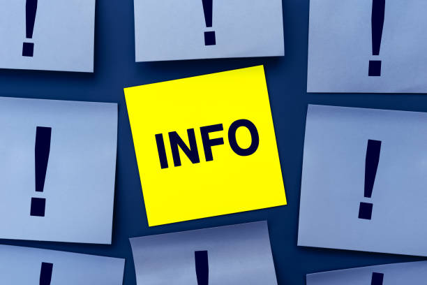 istock info - a word on a yellow sticker among blue note papers. Business concept. Home Office 1453440351