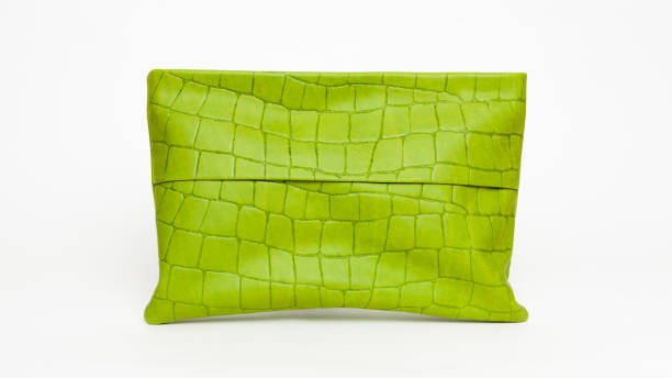 pochette femme en cuir vert fabriquée à la main par des artisans isolés sur fond blanc. pistachio color women’s clutch fashion bag pour le printemps été - travel buckle part of on top of photos et images de collection