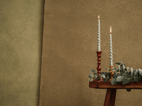 candles and Eucalyptus leafs still life
Photo taken in studio