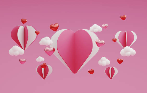 istock Heart shaped and sky floating on pink background for valentine 1453446039